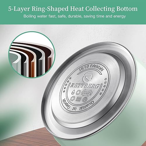 Miniatura 10 de RETTBERG Hervidor de té para estufa, teteras de té silbantes, teteras de acero inoxidable rojo retro, 2.64 cuartos de galón (rojo escarchado)