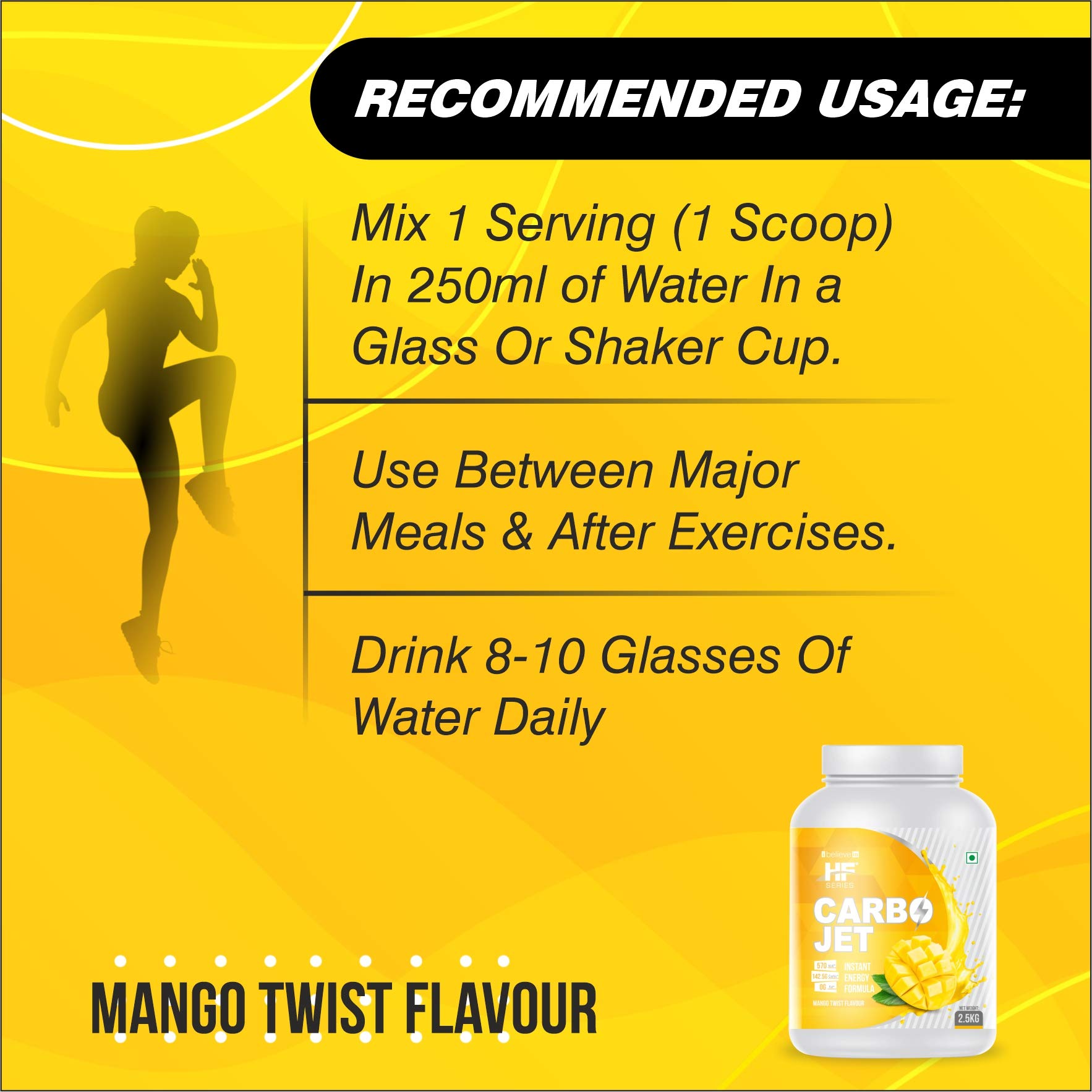 HF Series Carbojet Intra, Post Workout Carbs Powder | Increase Energy Hydration|2.5kg|Flavour-Mango Twist — Amazon image 6