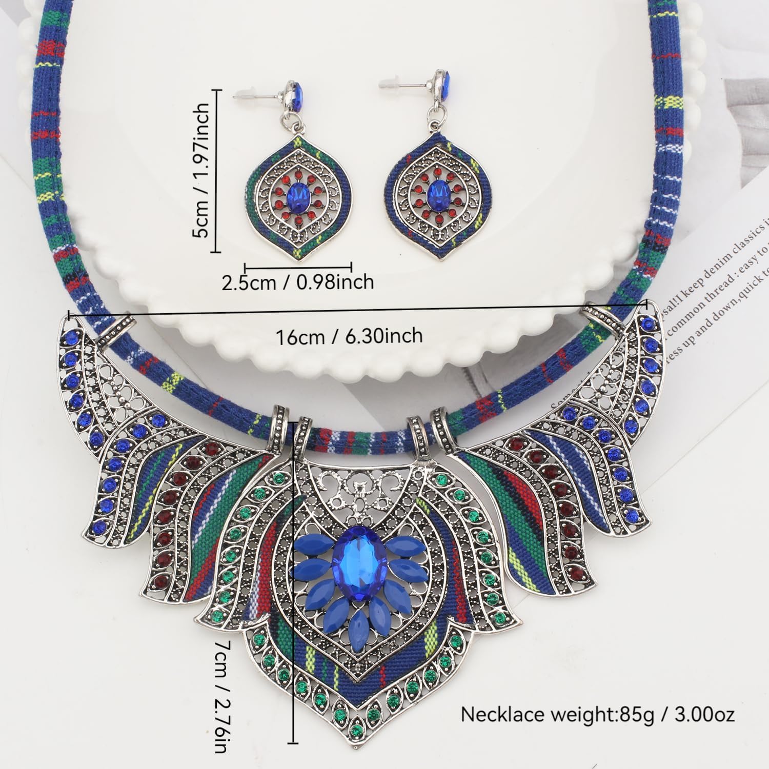 African Jewelry Sets for Women Boho Tribal Retro Statement Choker Necklace and Dainty Dangle Earring Set Multicolor Ethnic Style Chunky Bib Collar Costume Jewelry Accessories for Women - Image 3