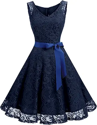 Dressystar Women Floral Lace Bridesmaid Party Dress Short Prom Dress V Neck