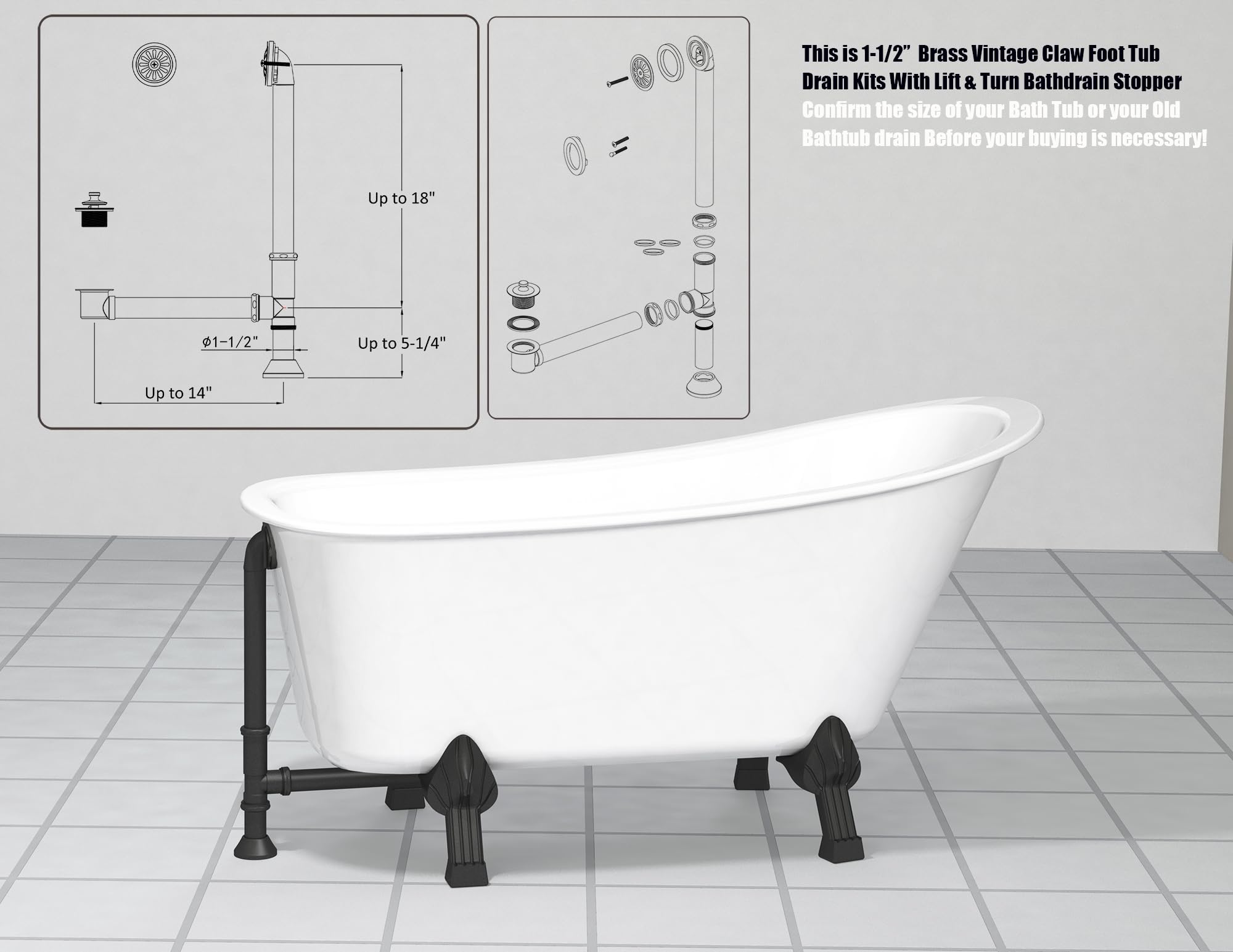 Artiwell Vintage Claw Foot Tub Drain Kit