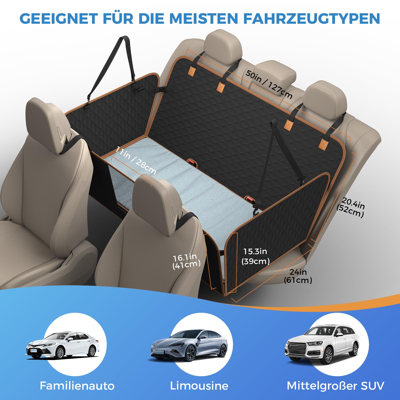 MyeMdan Coprisedile Auto per Cani e una Morbida Coperta, Impermeabile, Antigraffio, con 8 Robuste Tavole in Legno Duro Per la Maggior Parte Delle Auto, SUV, Nero