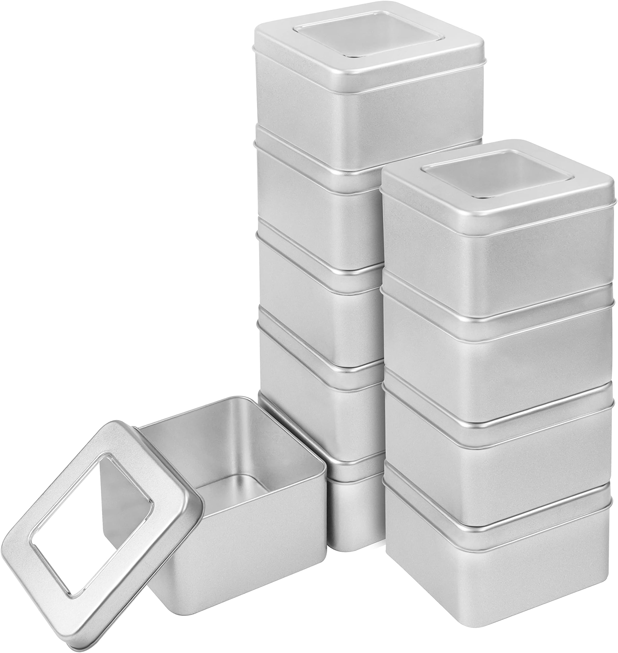 Kurtzy 10 Pack Silver Metal Storage Tin Box with Lid - L9 x W9 x H5.7cm / 3.54 x 3.54 x 2.24 Inches - Small & Portable Non-Hinged Empty Containers - Mini Square Home Craft Container & Survival Kit