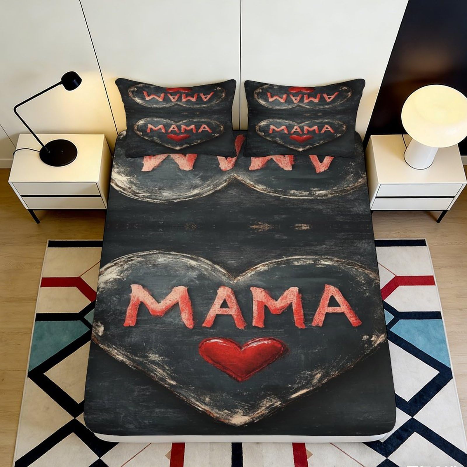 Zfldkwgb Style-5 3D Printed Heart Love Fitted Sheet Microfiber Soft Black Chalkboard Mama Bed Cover For Bedroom Dorm Mattress Decor 90X200x25cm