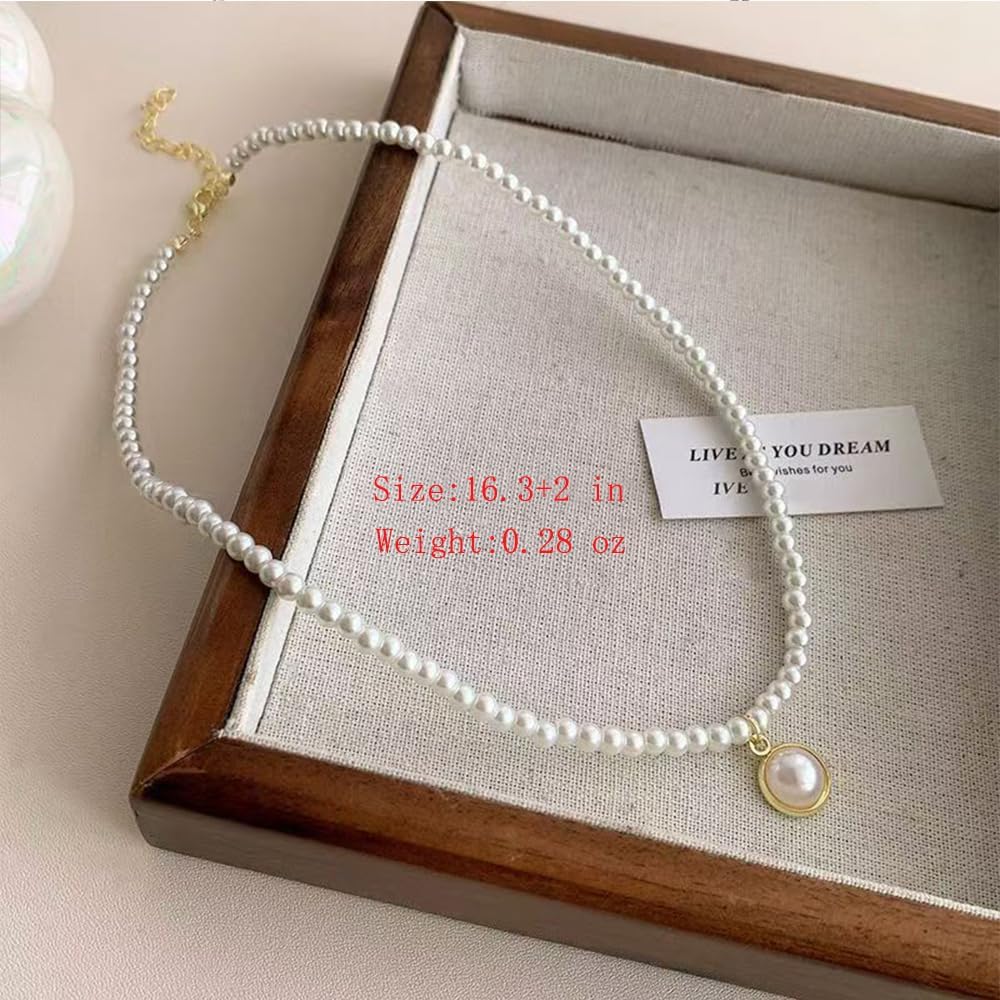 Dainty Heart Pendant Pearl Beaded Choker Necklace For Women Minimalist Elegant Bridal Wedding Party Daily Layering White Faux Pearl Gold Tone Adjustable - Image 5