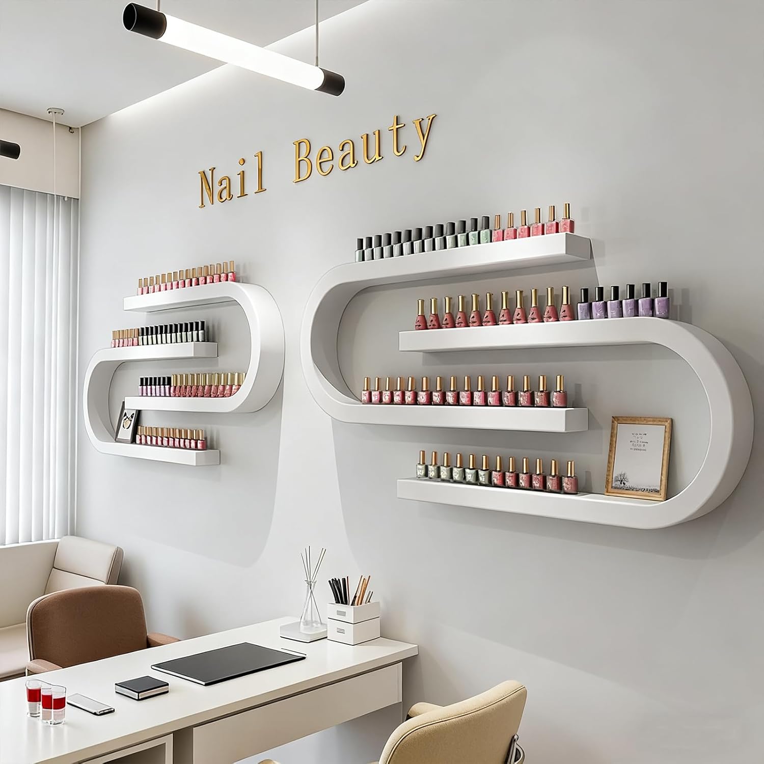 Wall Mounted Shelf Nail Polish Bottle Display Rack, U-Shaped Essential Oil Perfume Storage Rack, Multifunctional Hanging Salon/Beauty/Nail Shop Organizer Perfume Holder