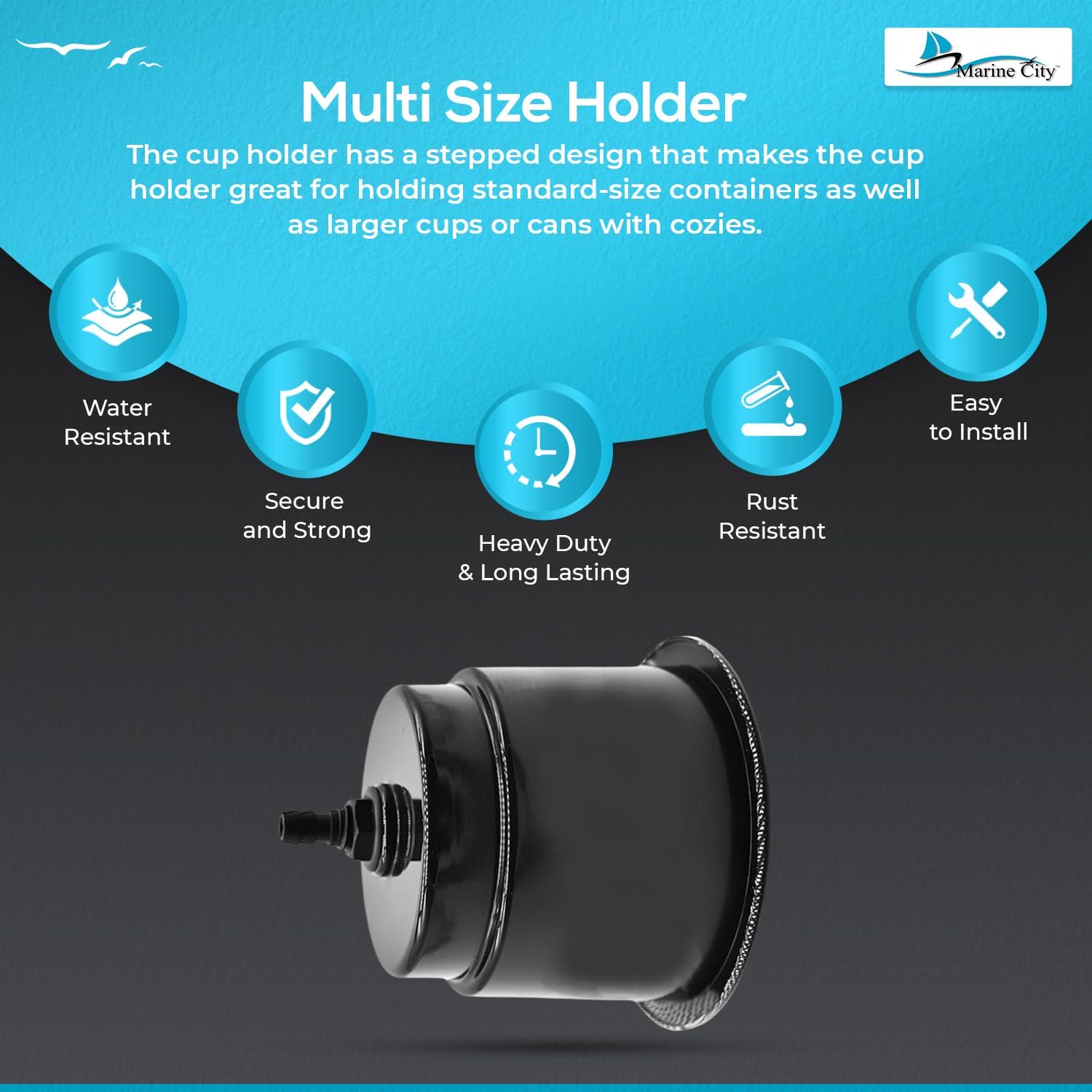 MARINE CITY Closeable Drain Plastic Cup Holder, Durable Polypropylene, Fits 30 oz Tumbler, Ideal for Boats, RVs, Yachts, Kayaks, Ships, Marines (Pack of 8)