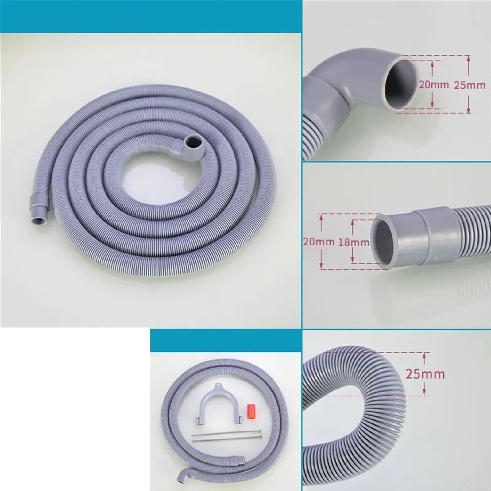 Ablaufschlauch-Verlängerungsrohr, Waschmaschinenschlauch, Sanitärschläuche, Waschmaschinen-Ablaufrohr, verlängerte Verlängerung, 1,5/2/3/4 Meter Abwasserschlauch (4 m gebogen)