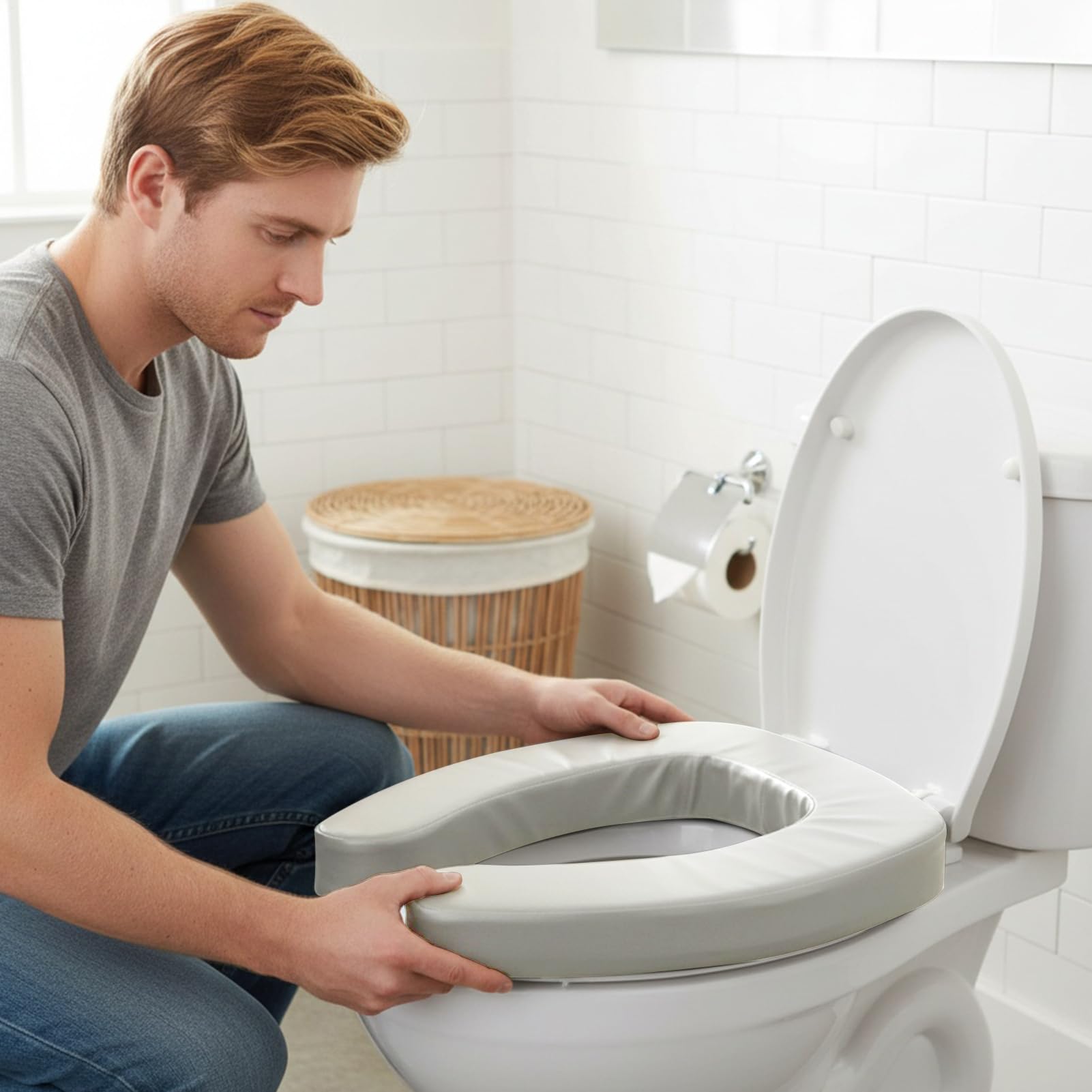 Weiche Toilettensitzerhöhung 5cm, wasserdichtes WC-Sitzkissen aus hochdichtem Schaumstoff, universelle Sitzerhöhung für Senioren & nach Hüft-OP, bequeme Aufstehhilfe