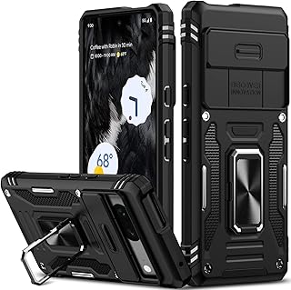 Nvollnoe for Google Pixel 7 Case with Slide Camera Cover Drop Tested Military Grade Heavy Duty Protective Durable Sturdy Rotate Ring Kickstand Phone Case for Google Pixel 7(Black)