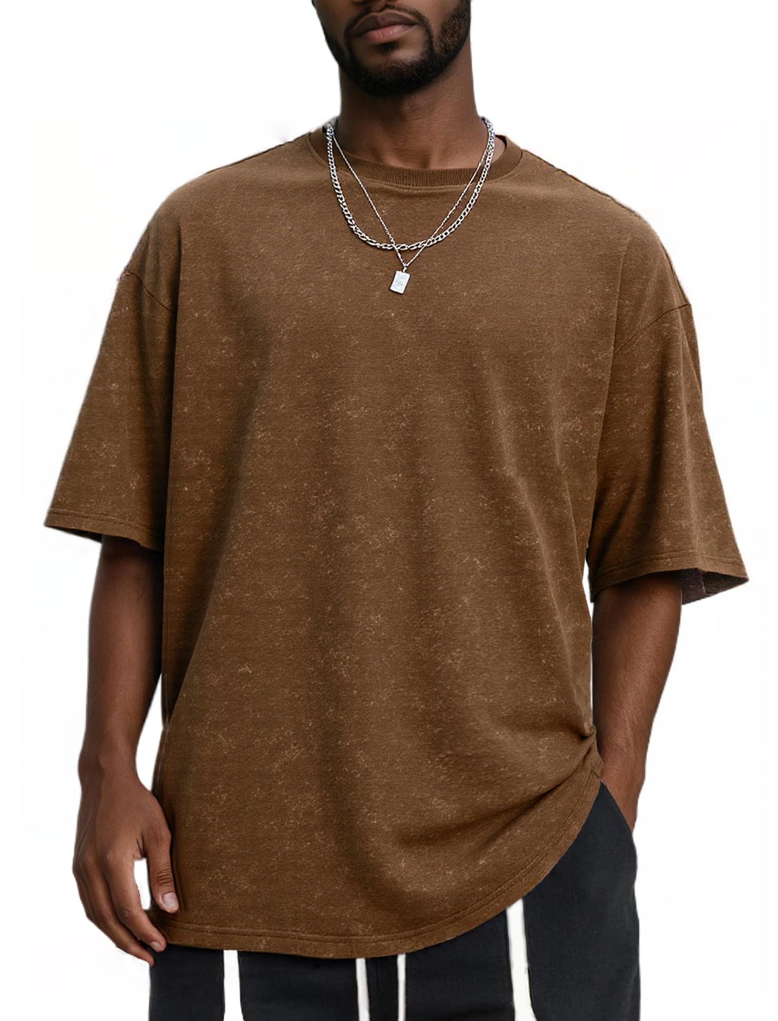 INCERUN Oversized T Shirts for Men Streetwear Vintage Short Sleeve Casual Baggy Loose Solid Basic Tee Tops