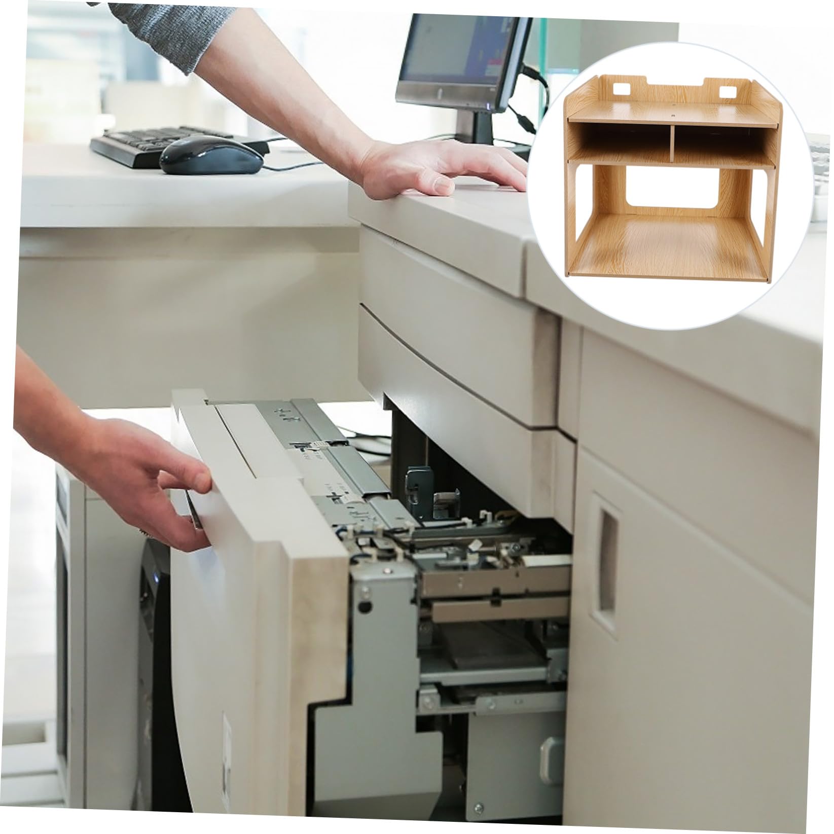 Homoyoyo Supporto Stampante da Tavolo in Legno Multi-layer per Organizzare Oggetti Ufficio