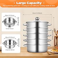 Vista 2 de 5-Tire Stainless Steel Steamer Pot with Lid and Exhaust Hole,304 Food-Grade Multipurpose Stackable Steam Cookware for Cooking Corn,Fish Vegetable