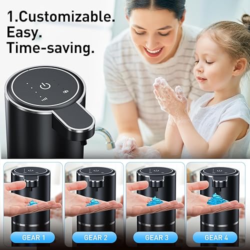 Miniatura 2 de Dispensador automático de jabón líquido sin contacto, dispensador de jabón eléctrico recargable de 13.5 oz12.8 fl oz, 4+1 nivel ajustable, 1500 mAh