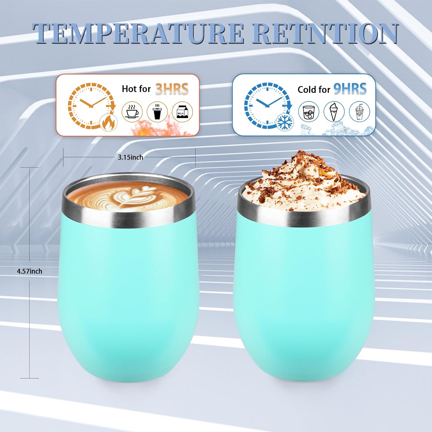 12oz/4 Pack Wine Tumbler with lid, Stainless Steel Travel Mugs Stemless Double Wall Insulated Coffee Cup, Insulated Wine Glasses Travel Tumbler for Cold & Hot Drinks(Light Green,4) - Image 2