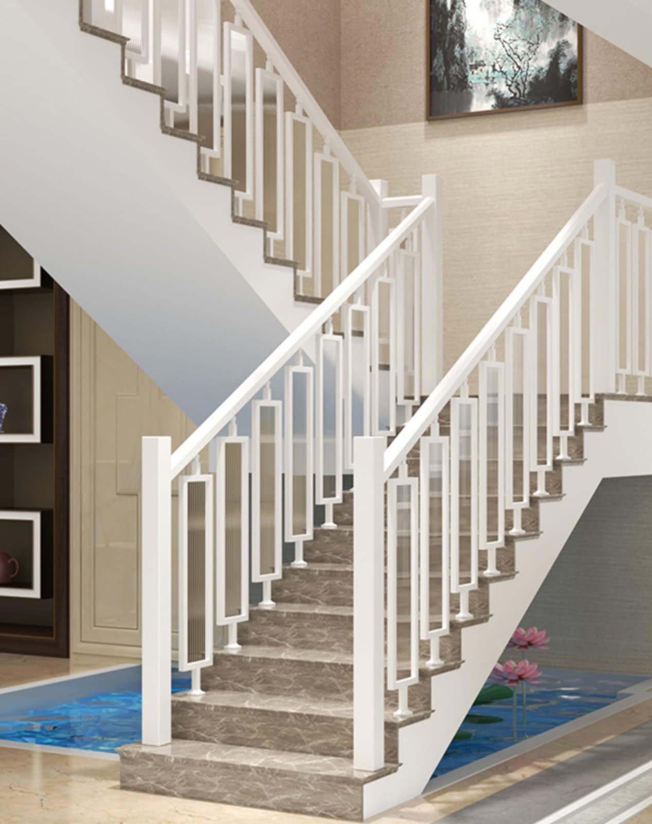 Konfigurowalne nowoczesne żelazne tralki i 75 cm białe hartowane wrzeciona do balustrady pokładowej Home Renovat Solut