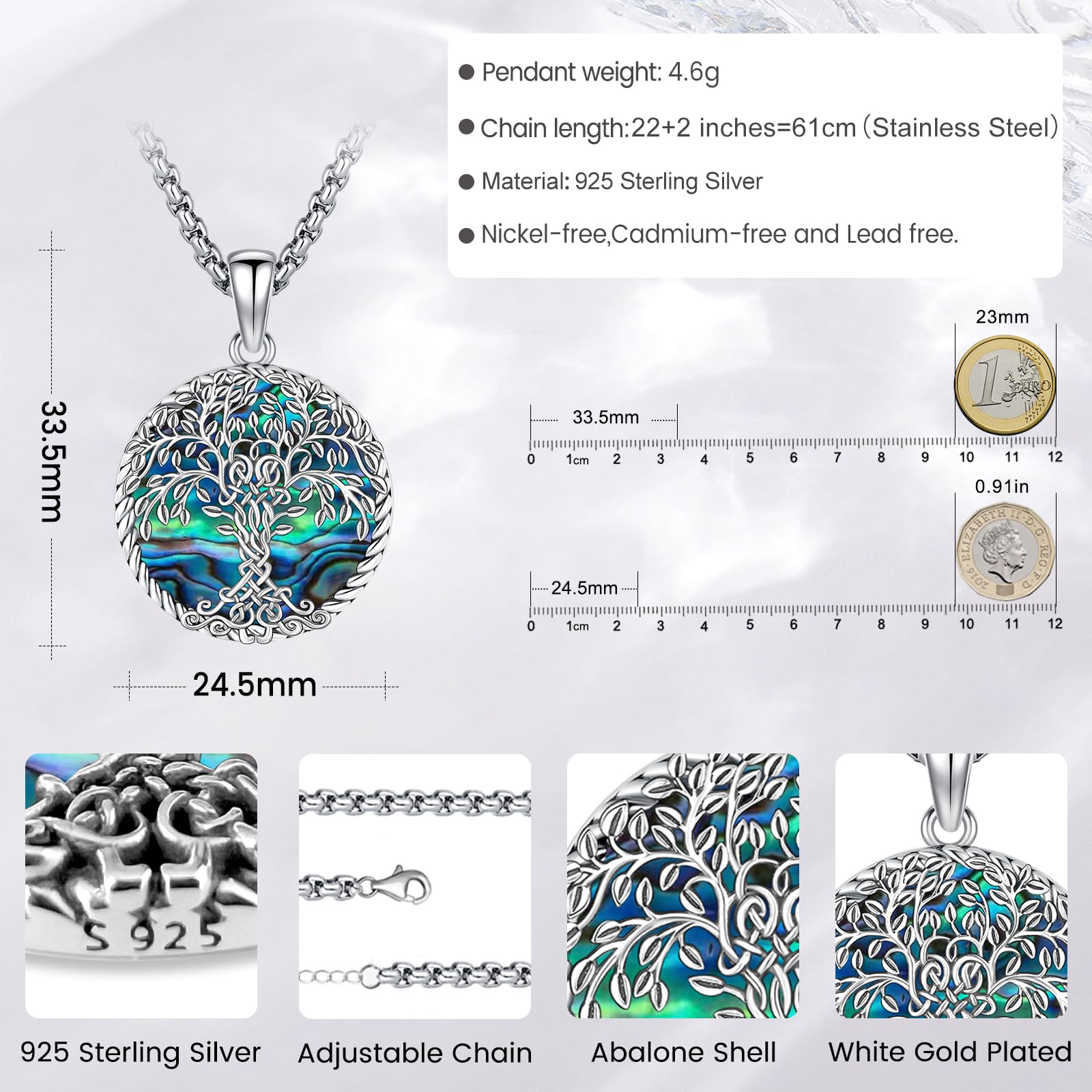 Eusense Drzewo życia Wisiorek 925 Sterling Silver Wisiorek Drzewo Naszyjnik Biżuteria Prezent dla Kobiet Dziewczyn
