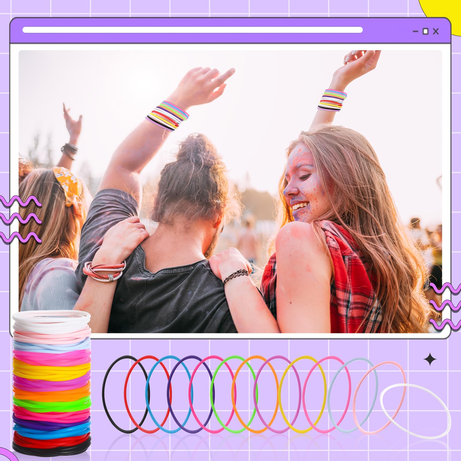 Nuenen 2000 braccialetti in silicone gelatina Bulk 80's Neon Wristband