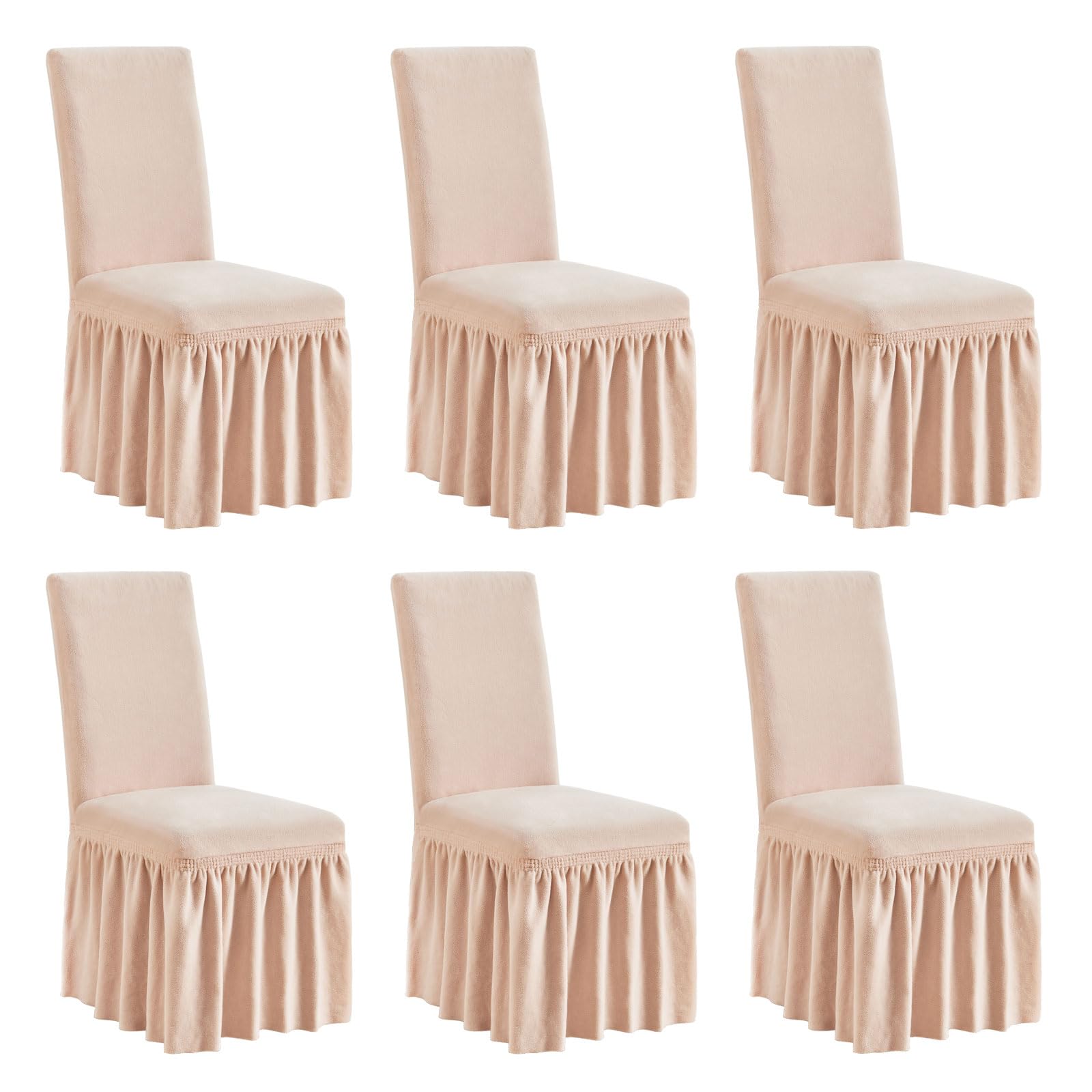 niceec plush chair covers for dining chairs covers set of 6 removable pink-beige thick dining room chair covers with skirt warm parson chair slipcovers washable chair protector for kitchen wedding
