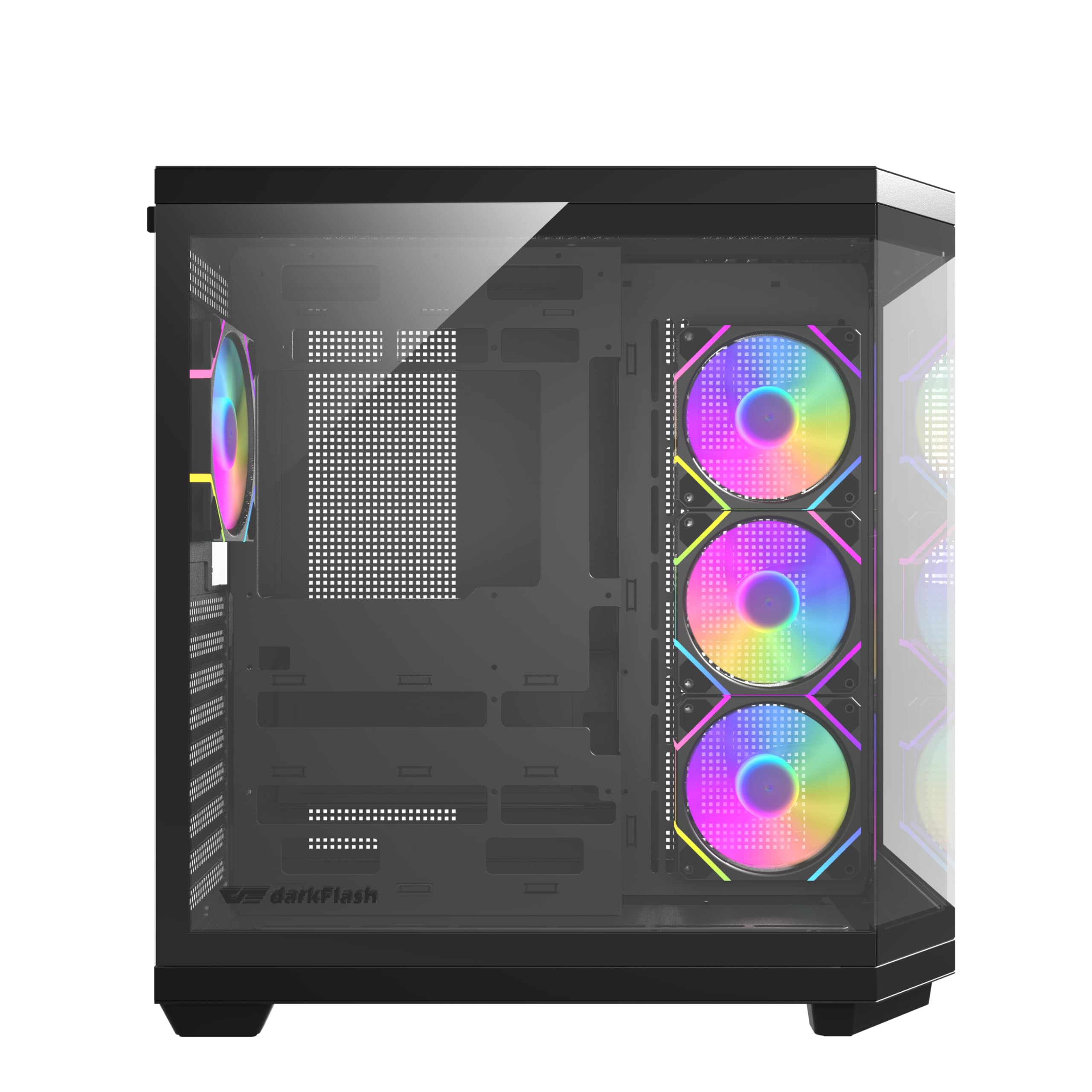 DarkFlash DQX80, Custodia PC Gaming ATX, doppia fotocamera, 3 vetri temperati, 4 ventole ARGB e PWM, Nero, USB-C