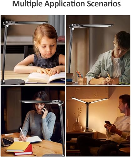 Miniatura 7 de Lámparas LED de escritorio para oficina en casa, lámpara de escritorio LED de doble brazo oscilante brillante de 14 W con puerto de carga USB,