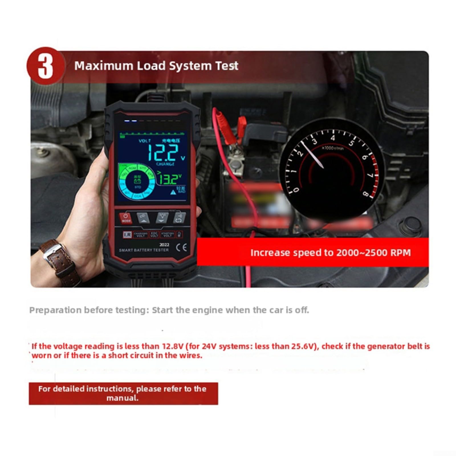 Comprobador de batería para vehículos de 12 V/24 V