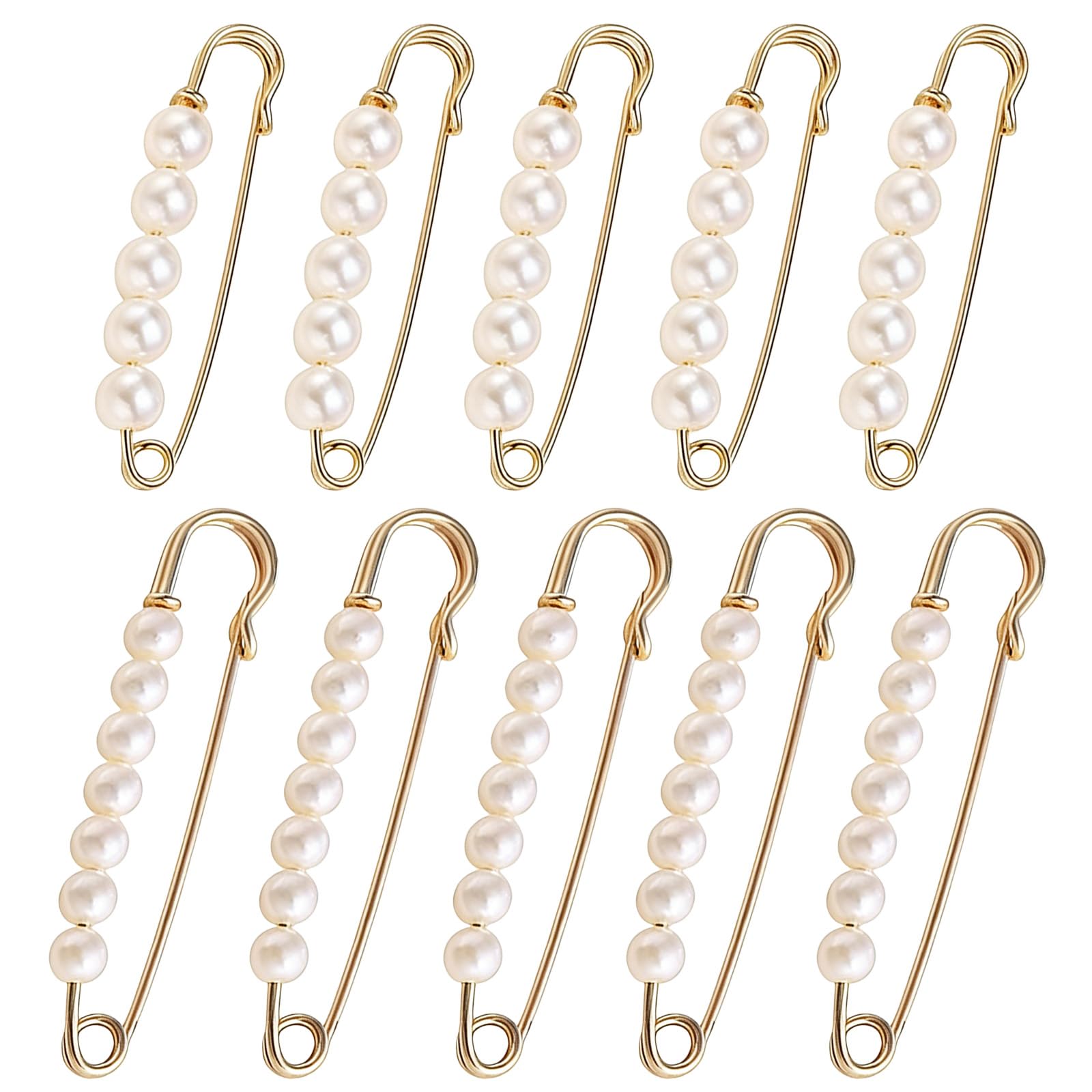 10Pcs Gold Safety Pins with Pearls, Heavy Duty Decorative Pins