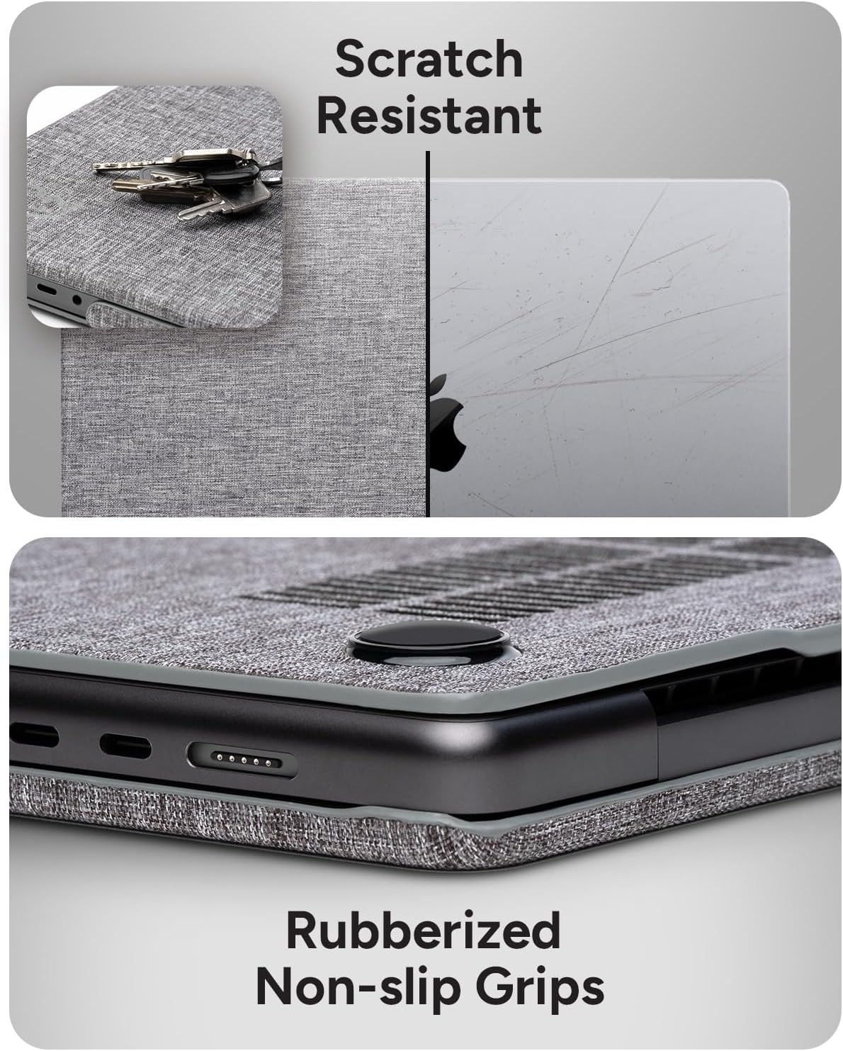 ZAGG MacBook Protection MacBook Pro 14-inch M4/M3/M2/M1 Case - Fabric Finish, Two-Piece Hard Shell Snap-on Cover, Lightweight, Durable Protection, Scratch-Resistant, Non-Slip Rubberized Grips, Gray - Image 4