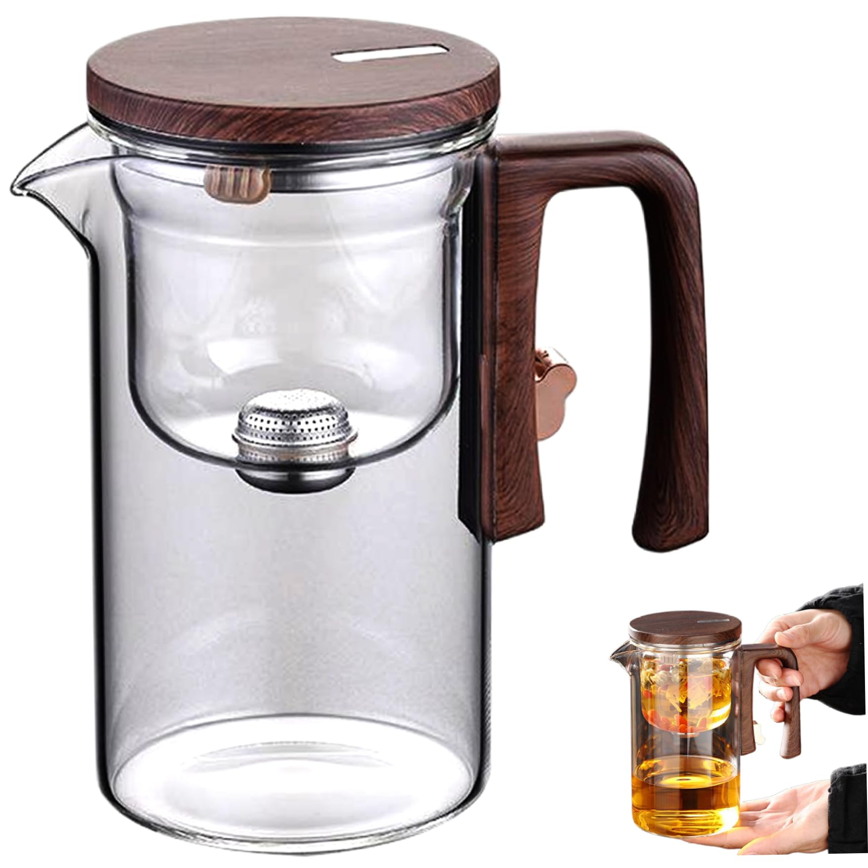 Teiera magnetica con manico e beccuccio, 520 ml, teiera in vetro con infusore per tè sfuso, resistente al calore, rimovibile, lavabile, con coperchio, per casa, ufficio, casa da tè