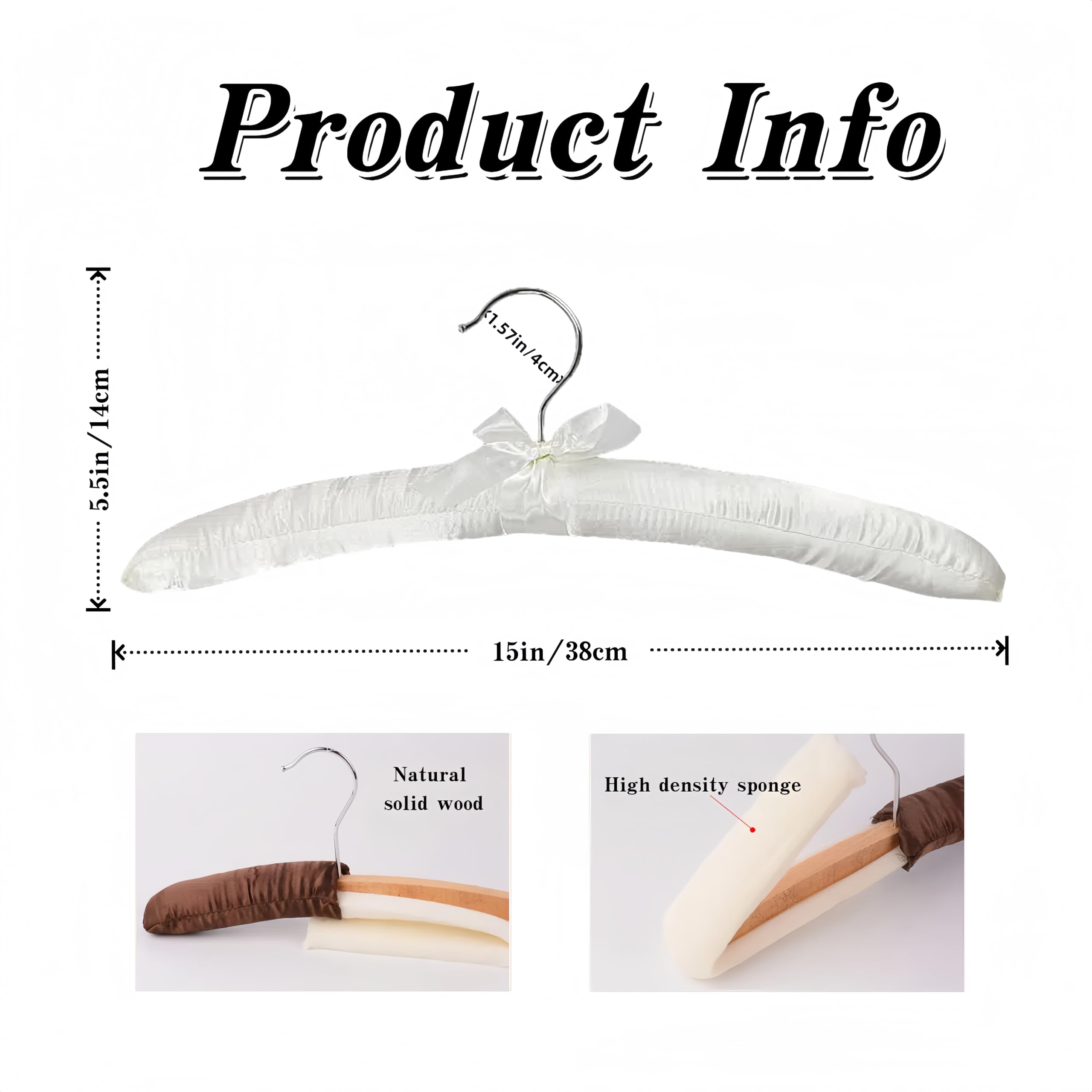 Wonafa 5 Pcs Satin Padded Hangers for Women Clothing, Sweater Hangers No Bump?Anti Slip Cushioned Hangers for Sweaters, for Clothes Sweaters Dresses Suits (5, White)