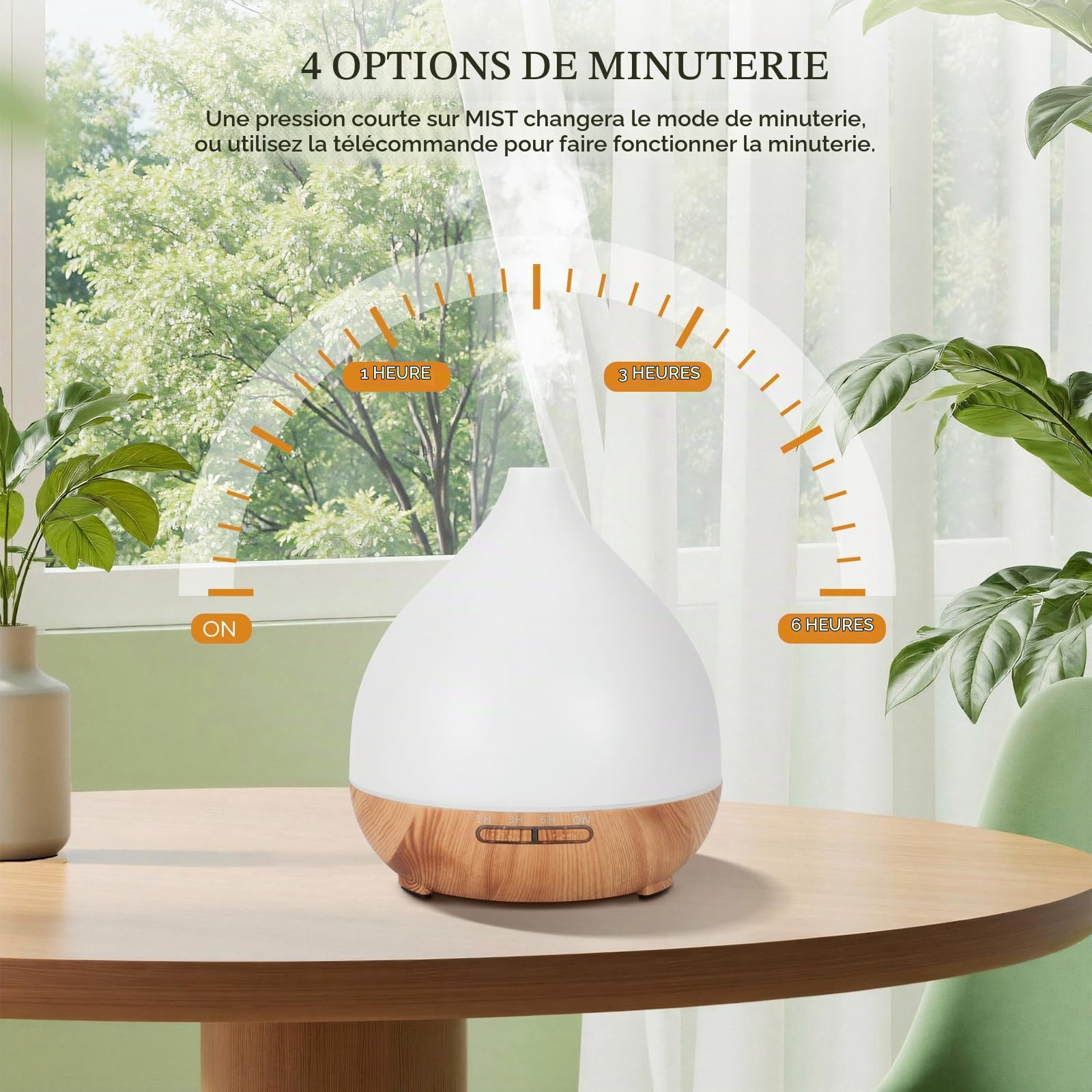 Cozary Diffuseur d'Huile Essentielle, 400ml Ultrasonique Diffuseur Huiles Essentielles Electrique avec Télécommande 3 Minuterie, 7 Couleurs LED Humidificateur d'air, Arrêt Automatique