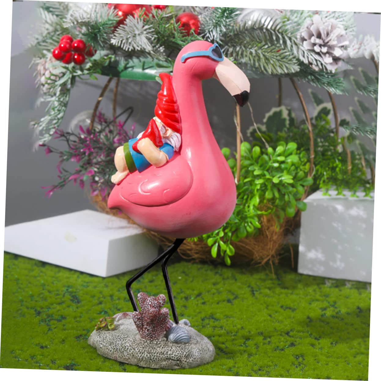 Toyvian Leichte Gartenzwerg Verzierung aus Kunstharz in Realistischer Flamingo Form für Garten und Eingangsbereich als Dekorative Gartendekoration