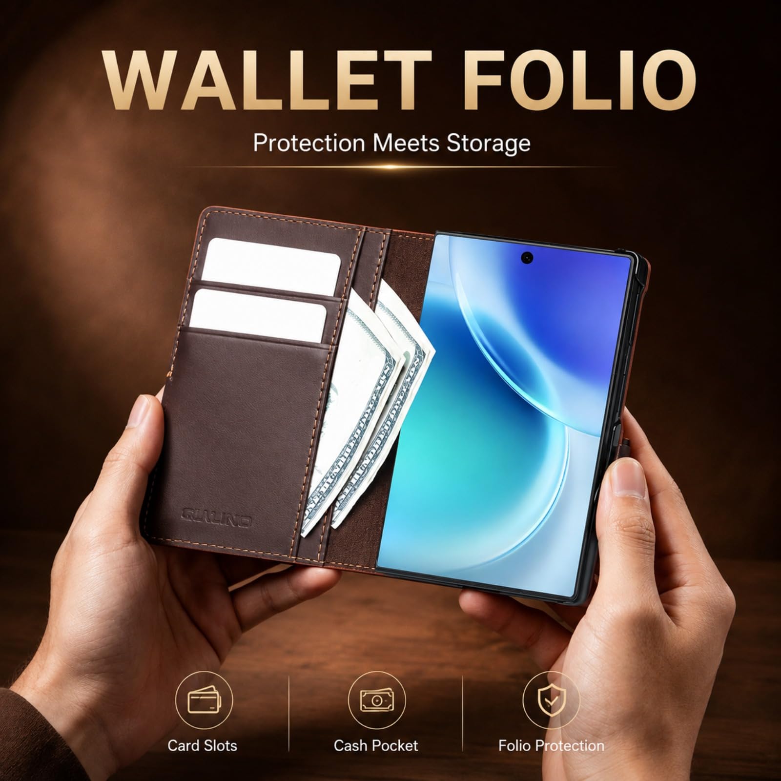 Custodia a portafoglio con cavalletto compatibile con Samsung Galaxy Z Fold 8, vera pelle, viola