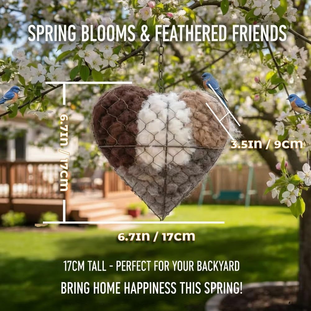 waabose Zupfherz für Vögel, Nistmaterial für Wildvögel, Nachfüllbares Handgefertigtes Wollherz für Vögel, Ideales Nistmaterial für Vögel Draußen für Gartenvögel & Gartendekoration (1) - 4