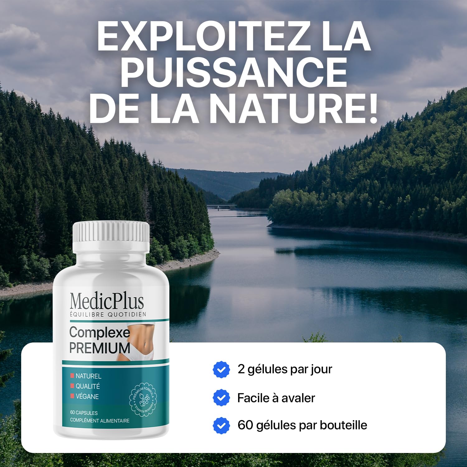 MedicPlus Gélules - Ingrédients Naturels pour Hommes et Femmes - 60 Capsules pour 1 Mois
