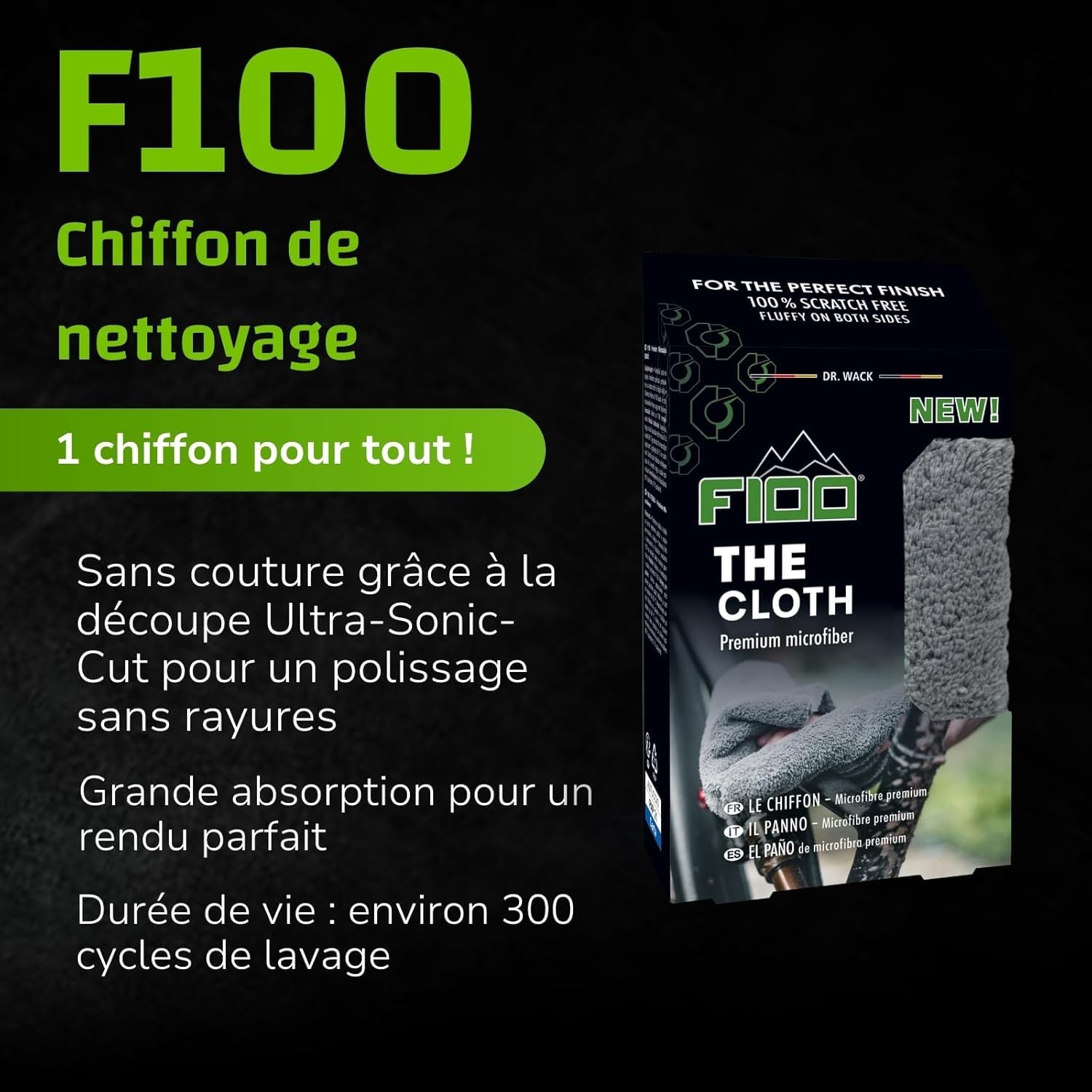 Dr. Wack - F100 Kit d'entretien Vélo Produits Bio - 4 Produits inclus - Nettoyant Vélo + Nettoyant Chaînes de Vélo + Brosse pour Chaîne + Chiffon Microfirbres - Fabriqué en Allemagne