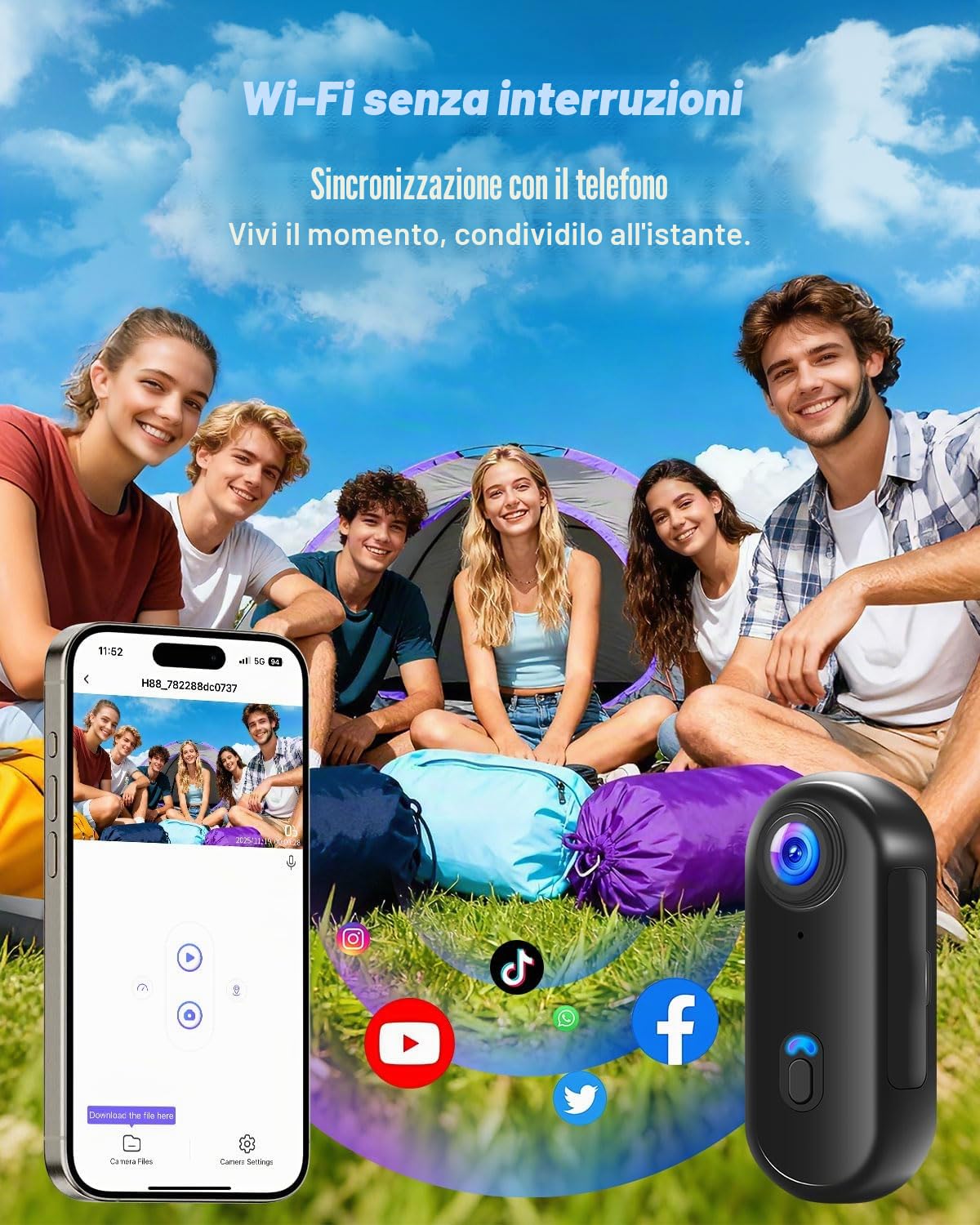 Mini Action Cam 4K Con Scheda da 64 GB, Body Cam WIFI Magnetica, a Mani Libere, POV con Clip Ruotabile a 360°, Custodia Impermeabile per Passeggiate con Animali Domestici, Bicicletta, Vlog