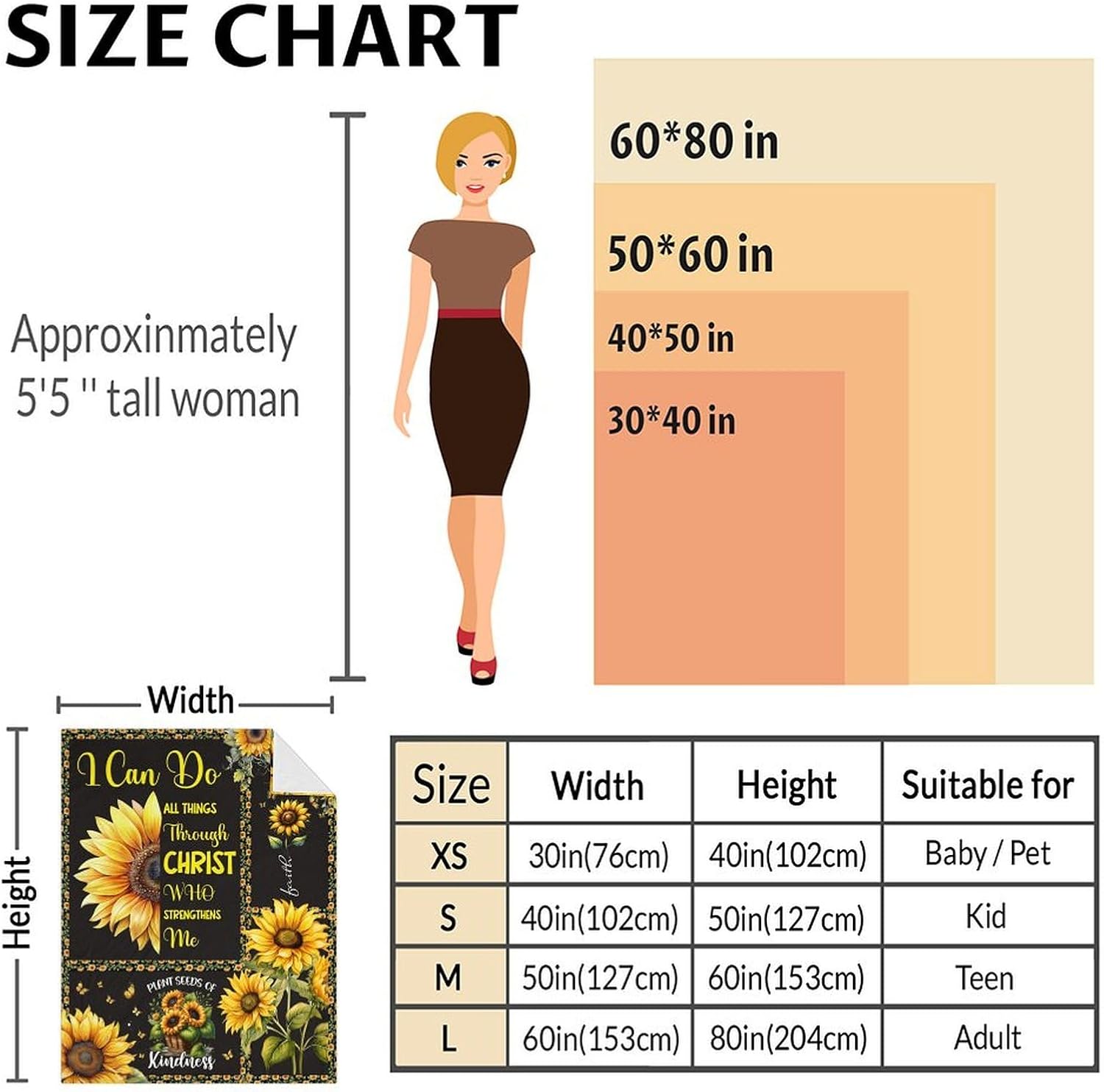 Women Sunflower Blanket Gifts - Plush Furry Black Blankets - 50" x 60" Inches Throw Size for Travel & Work - Aesthetic Sunflower Throws