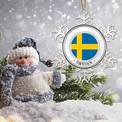 Miniatura 5 de CowkissSign Adorno de copo de nieve de metal de Suecia, decoración de árbol de Navidad, adornos de Navidad de Suecia para árbol del mundo,