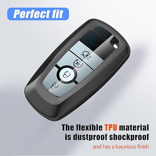 Miniatura 2 de Funda para llavero Ford con llavero de cuero, funda de TPU suave compatible con Ford Bronco Escape Expedition Explorer F150 F250 F350 F450 F550