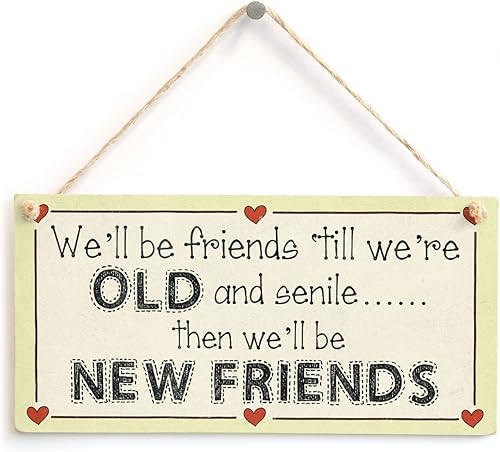 Meijiafei We'll be Friends 'Till We're Old and Senile...Then We'll be New Friends, letrero de amistad de 10 x 5 pulgadas