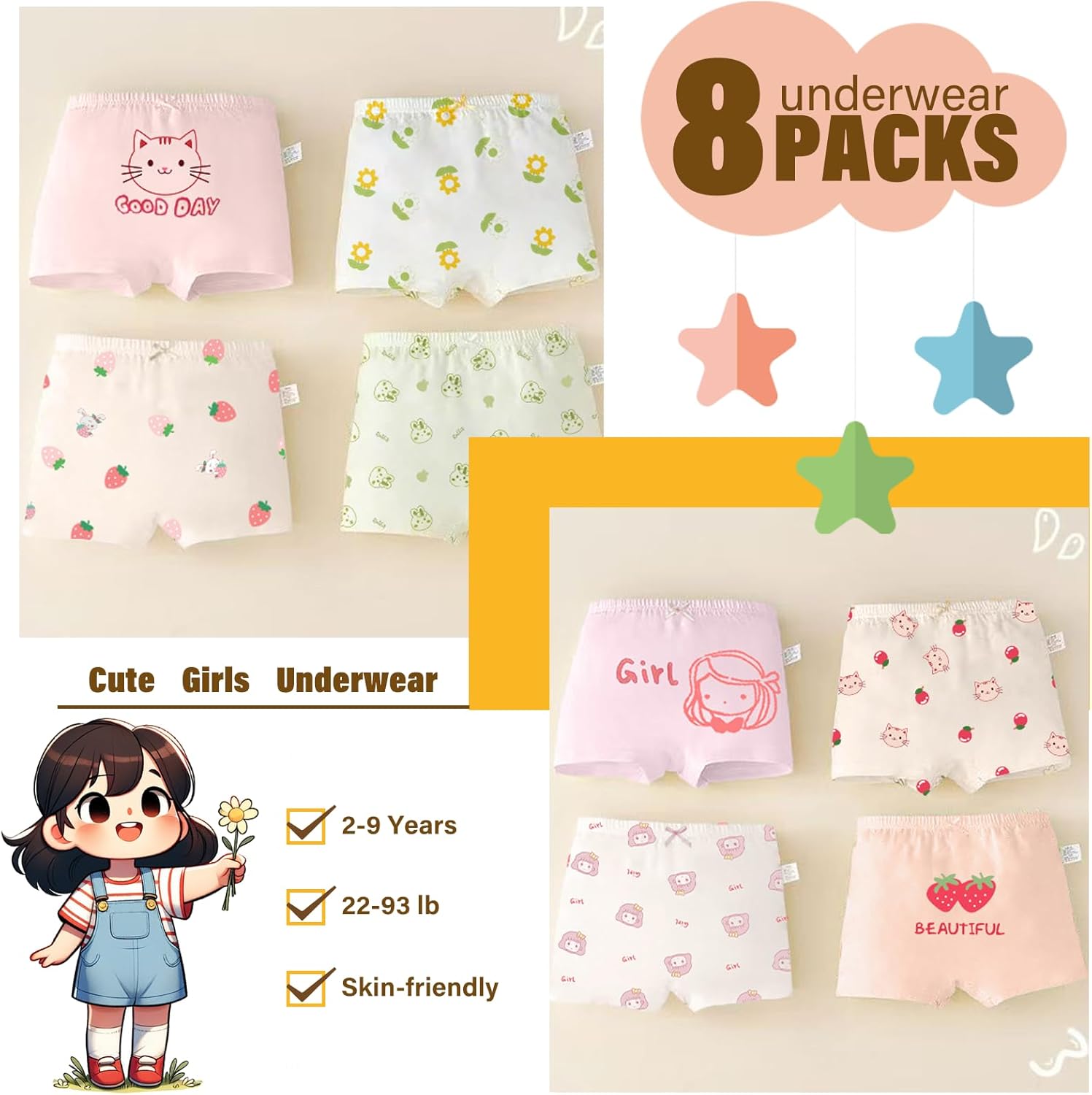 Little Girls Underwear Soft Breathable Cotton Panties with 8 Packs Toddler Panties Boyshorts 2-10 Years - Image 4