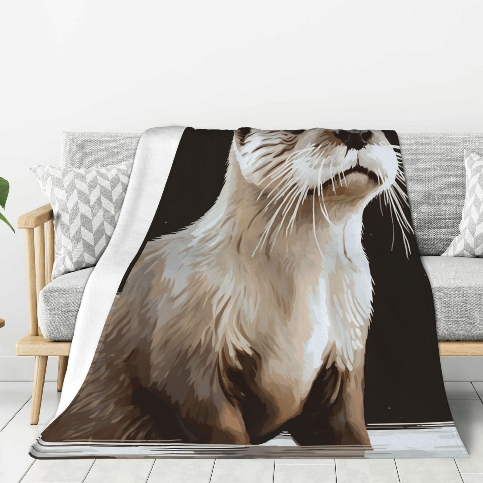 Otter Throw Blanket Plush Flannel Fleece Blanket, Soft Lightweight Cozy Blankets 60"X50" for Bed Couch Sofa Travel