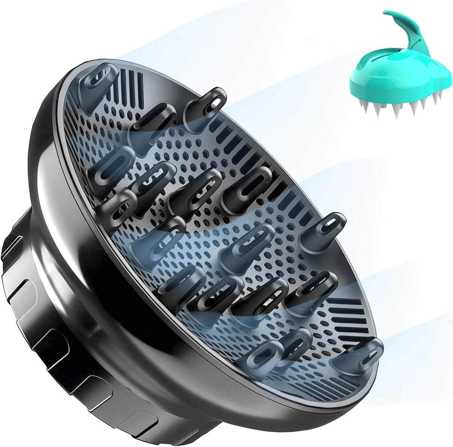 Universal Hair Diffuser for 1.4"-3.1" Blow Dryers, Diffuser Hair Dryer Attachment, Professional Hair Diffuser for Curly Wavy Long Thick Hair, Reduces Frizz & Defines Curls, Home/Travel Use, Black