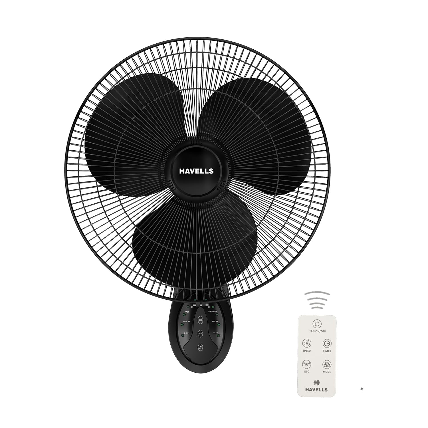 Havells Gatik Pro BLDC 400mm Wall Mount Fan | RPM: 1350 | Double string for Speed & Oscillation control | Thermal Overloaded Protected Motor | 100% Copper Wire Winding Motor | 2 Year Warranty (Black)