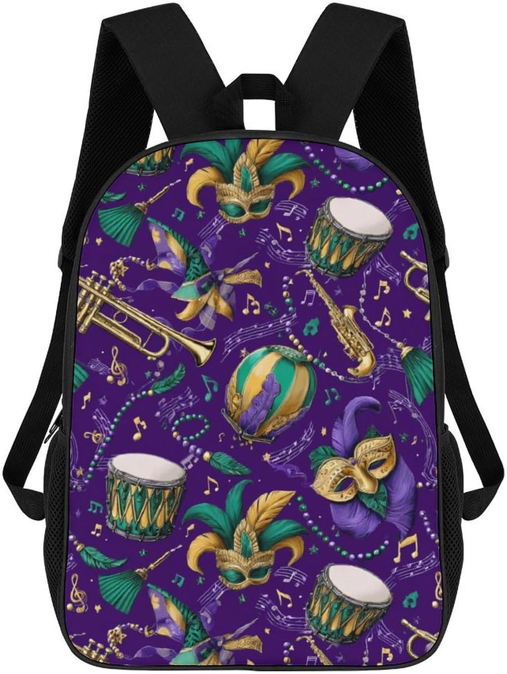 Mardi And Gras Travel Backpack 17 Inch Casual Daypack Bag with Adjustable Shoulder Straps