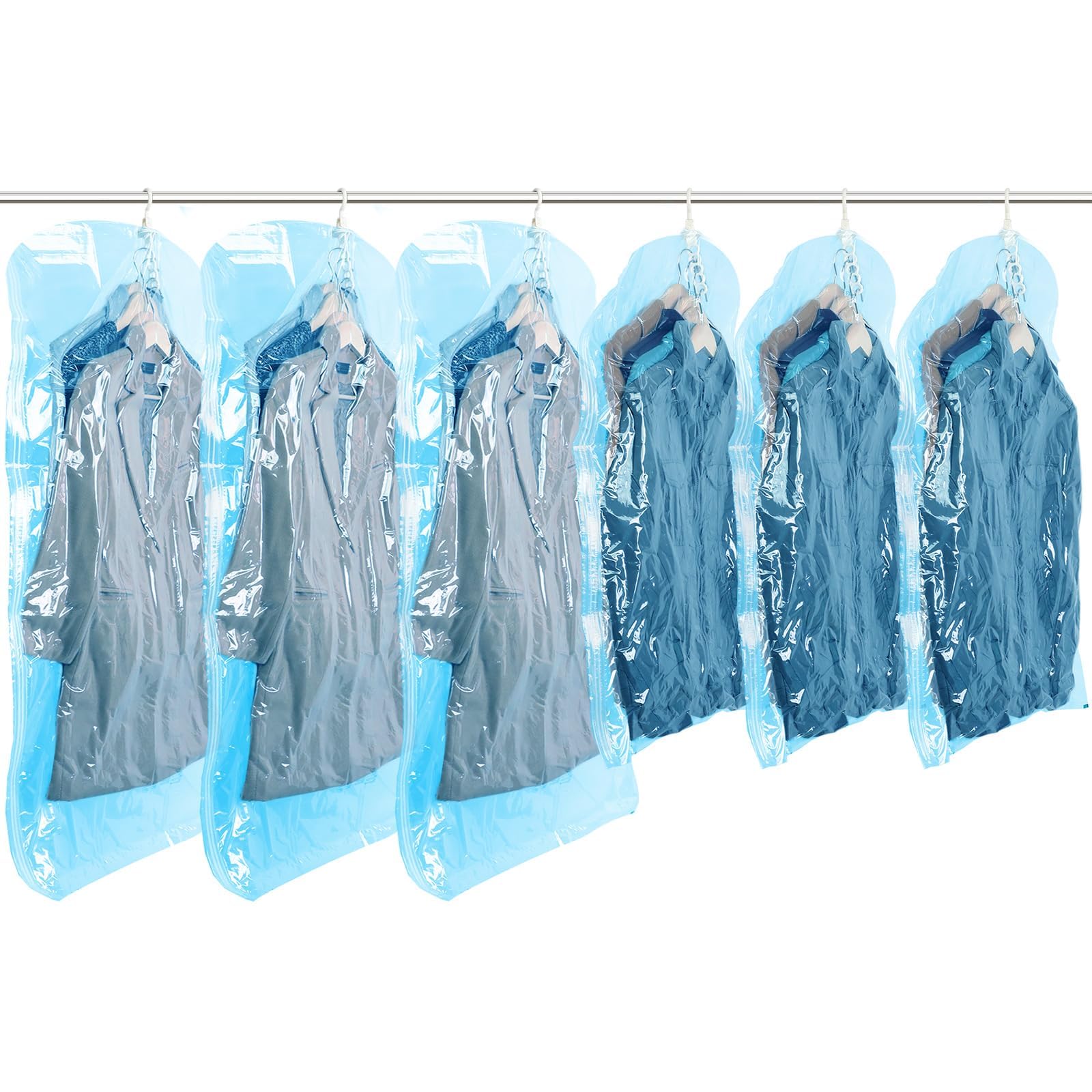 TAILI Vakuumbeutel für Kleidung Hängend, Vacuum Bags for Clothing Vakuumierbeutel Kleidung Mit Kleiderhaken Aufbewahren von Jacken, Anzüge und Kleid Vakuum Platzsparer für Zuhause Reise,6 Combo