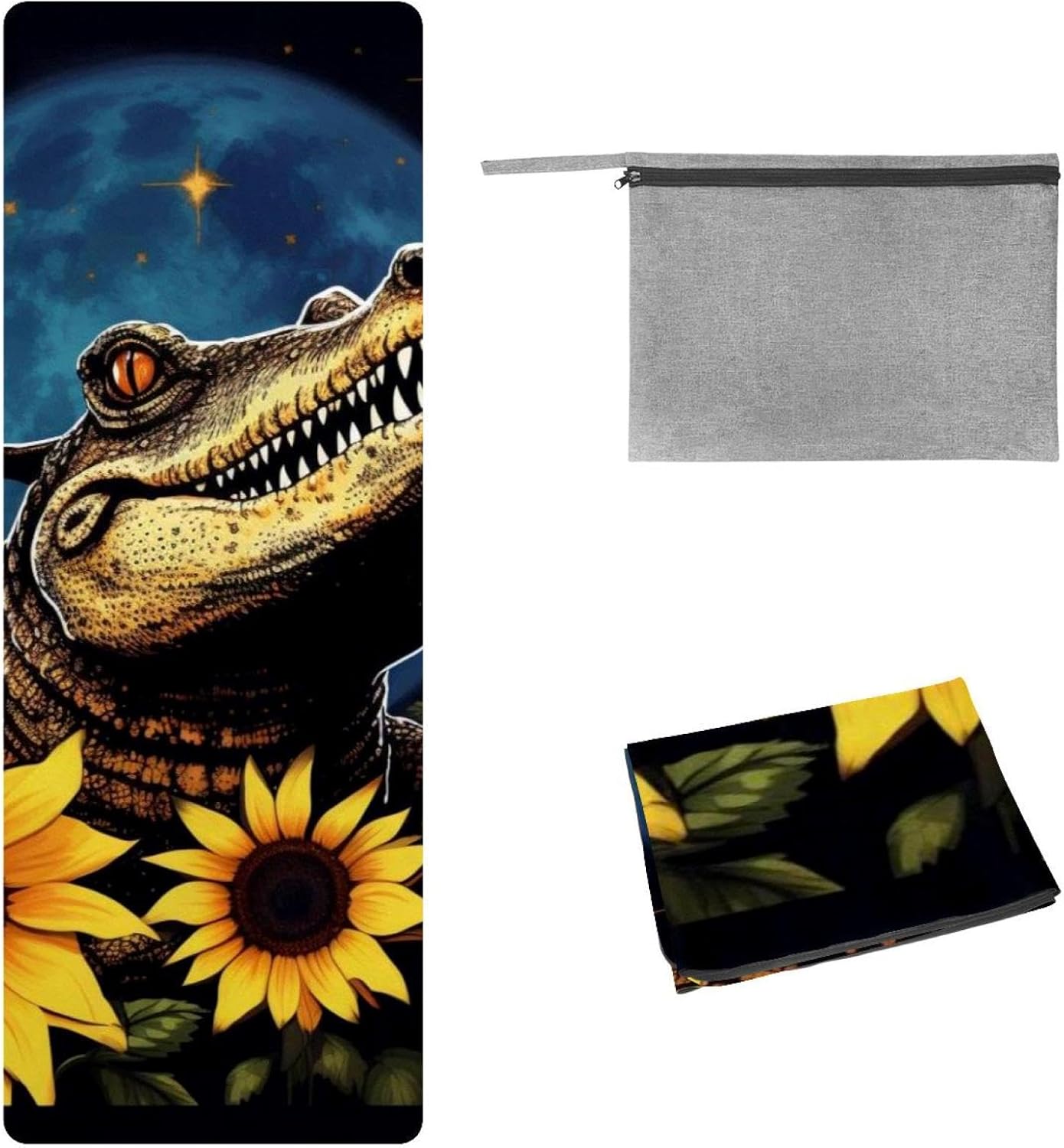Yoga Towel, Crocodile Star Sunflower Non Slip Sweat Absorbent Hot Yoga Mat Towel for Hot Yoga, Pilates and Fitness - 72.8" x 26.8"