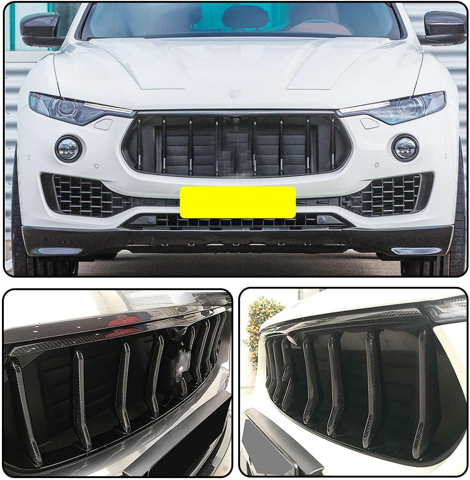 Real Carbon Fiber Front Grille Trim Strips Compatible with Maserati Levante Base and S Sport Utility 2016-2018 Front Bumper Middle Mesh Grille Trim Frame Decoration Emblem Sticker