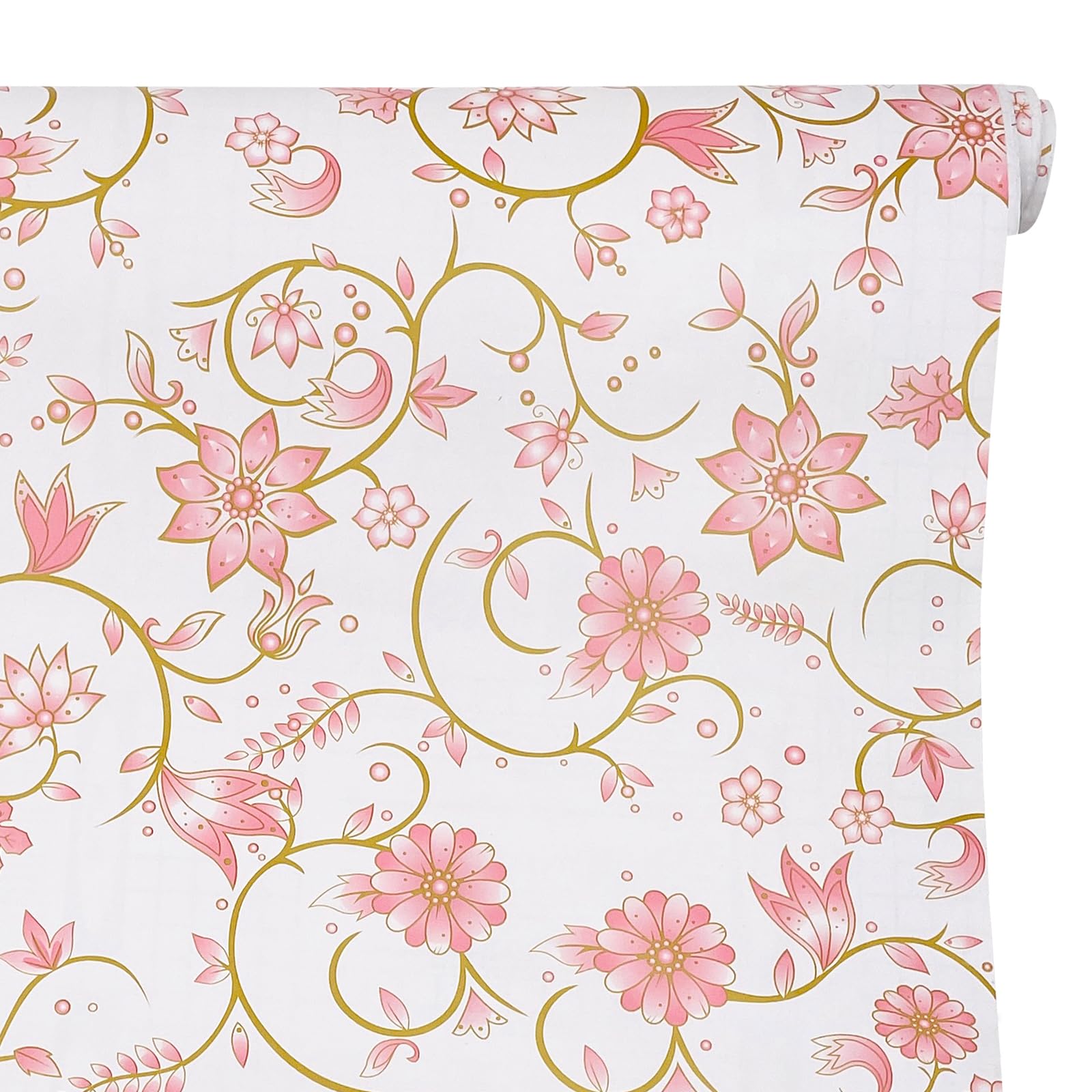 SimpleLife4U Pink Floral Self-Adhesive Shelf Liner Removable Tabletop Protect Paper Decorative Workspace Organizers Photo Storage Box 17.7 Inch by 9.8